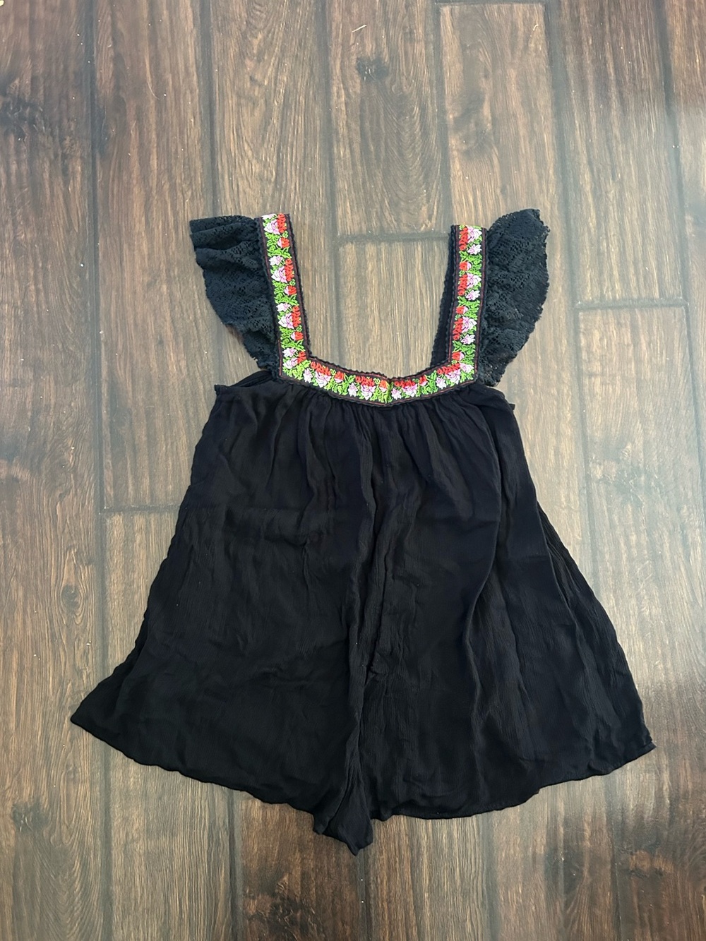 Urban Outfitters Black Embroidered Square-Neck Romper